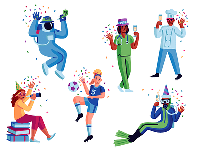 New Year Characters character character design confetti illustration new year party vector