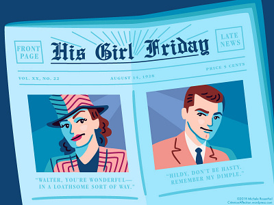 His Girl Friday film illustration newspaper romantic comedy vector