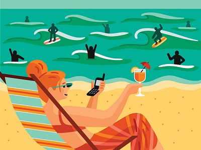 Dating Detox beach editorial illustration magazine ocean relaxation surfing vector