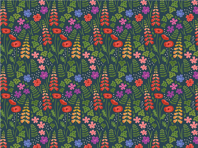 English Garden Wallpaper colorful ferns floral flowers foxgloves illustration pattern pattern design poppies vector vines wallpaper