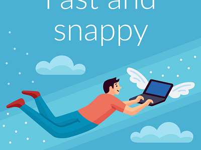 Fast and snappy advertising computer flying happy illustration laptop vector wings