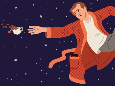 Arthur Dent bathrobe fiction hitchhikers guide to the galaxy illustration space stars tea vector