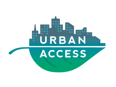 Urban Access buildings city cityscape design green leaf logo vector