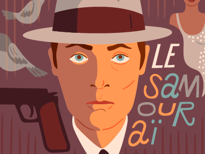 Le Samouraï crime gangster gun hat illustration noir vector