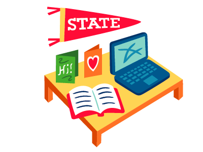 State college greeting card illustration laptop school spot vector