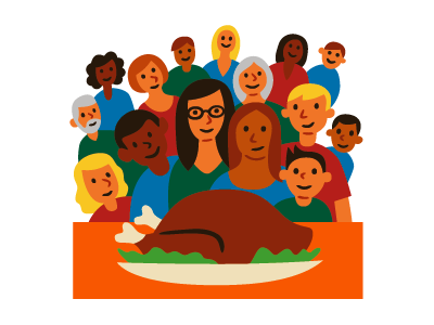 Happy Thanksgiving crowd dinner family holiday illustration thanksgiving turkey vector