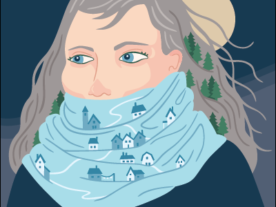 Mountain Village buildings city illustration landscape scarf town vector winter