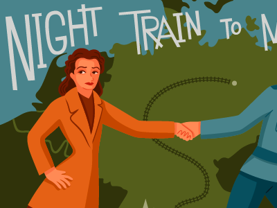 Night Train To Munich film illustration map running vector woman