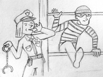 Busted! burglar crime criminal handcuffs illustration officer police sketch thief