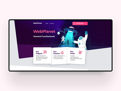 Landing for IT company. The recruitment cosmonaut cosmos landing page landing page simple space ui ux vector