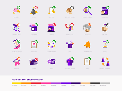 Icon Set For Shopping App delivery icon icon set icons illustrations minimal notification notifications shopping shopping app simple ui violet