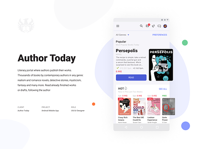 Author Today. Literary portal where authors publish their works android app articles author book book cover literary portal publish read reader simple ui