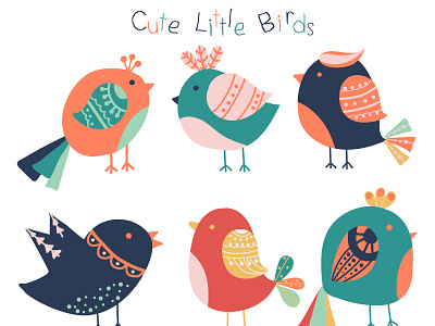 Colorful little bird collection. bird collection colorful cute design feather handdrawn vector