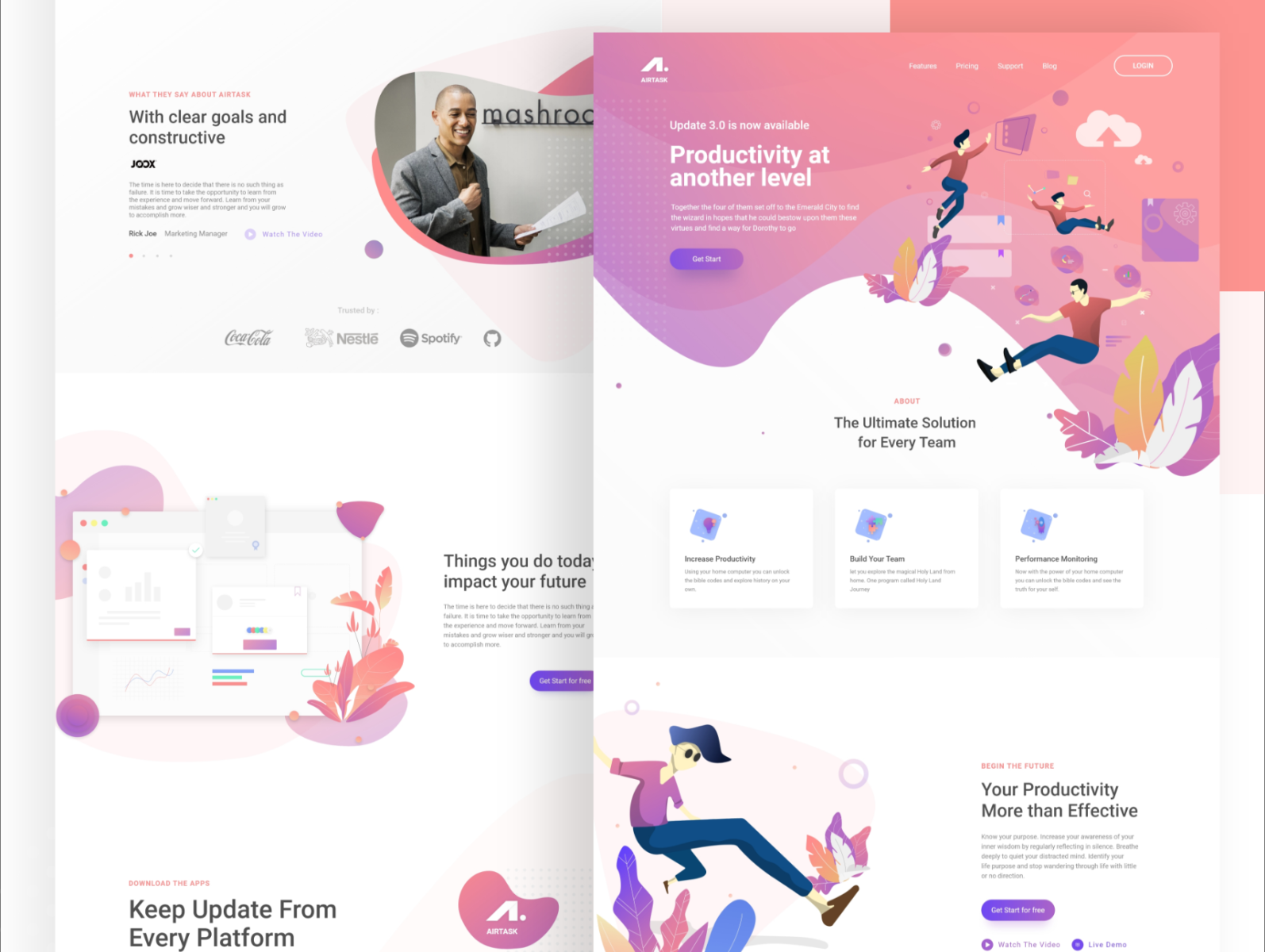 Airtask management tool landing page full by Hadianto Nugraha on Dribbble