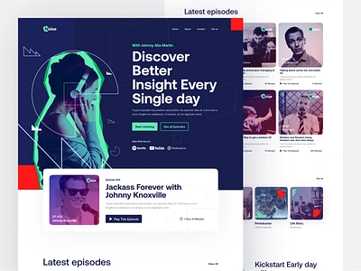 Noise Podcast landing page branding clean design editorial graphic design hero homepage landing page lookbok minimal podcast service ui uiux design website