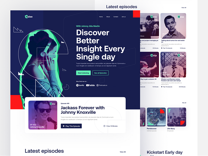 Noise Podcast landing page by Hadianto Nugraha for Pixelz on Dribbble