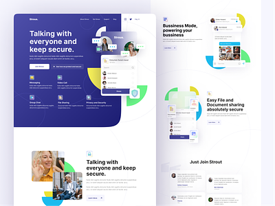 Strout Communication App landing page full branding chat chatting clean communication design flat graphic design homepage landing page layout lookbook message minimalism ui videocall website