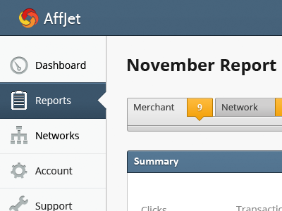 Affjet Reports affjet control panel interface tags ui design
