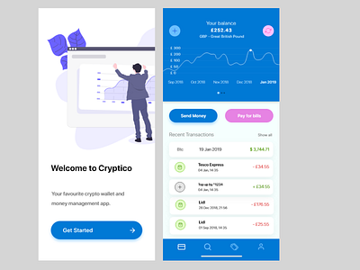 Cryptico adobexd app apple cryptowallet ios iphone xr mobile bank modern money management simple ui design ux design