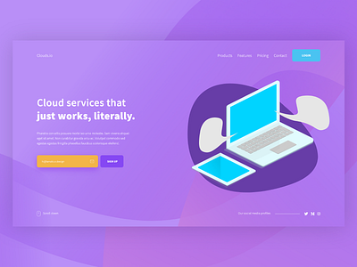 Cloudsio Dribbble adobexd b2c branding concept header illustration landing page minimalistic modern ui userinterface ux vector web design website