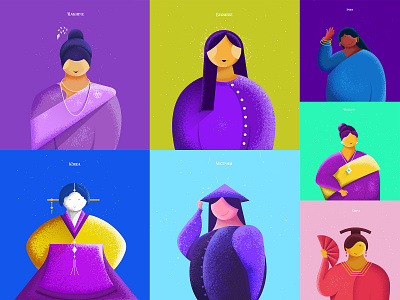 Illustrations of traditional dress in East Asia 2022 adobe community adobe illustrator cambodia chinese colorusage illustration illustration art korea myanmar rakhine sketch thailand traditional vectorart wacom web colors