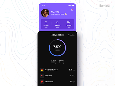 Fitness App activity analytic calories clean ui concept dark ui distance fitness fitness app gym interface ios minimal mobile running app sleep steps typogaphy uidesign uiux