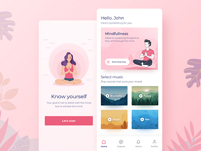 Meditation app app concept dashboad design environment home illustration interface ios iphone meditate meditation mindfulness minimalist mobile music relax splash ui ux yoga