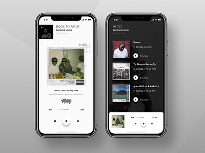 Minimal Music Player artists black concept dark ui design eminem iphone iphonex kendrick lamar minimalist music music app rap rappers redesigned spotify ui uiux white
