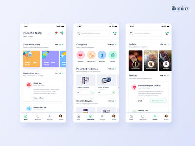Medical services & pharmacy app android cart doctor health health app healthcare iconography illustraion ios medical medicine mobile patient pharmacy schedule service shopping typography uidesign uiux