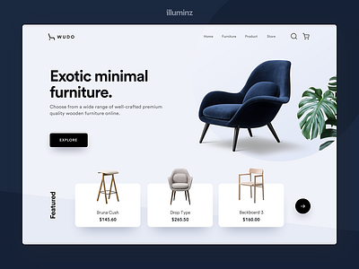 Minimal Furniture Landing Page chair concept decor design ecommerce furniture interaction design interior design ios minimalism room store uidesign uiux ux web design website website design