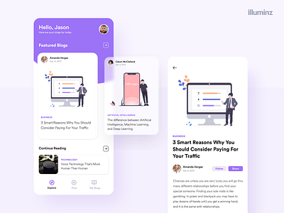 Blog App app design blog blog design blog post business cards concept corporate design flat illustration interface ios layout minimal design minimalist ui uiux