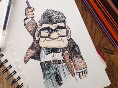 "UP" art carlfredricksen cartoon color draw drawing movie paper pen up