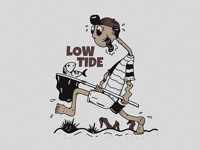Low Tide beach brown character design drawing illustration ink low tide minimal shirtdesign typography