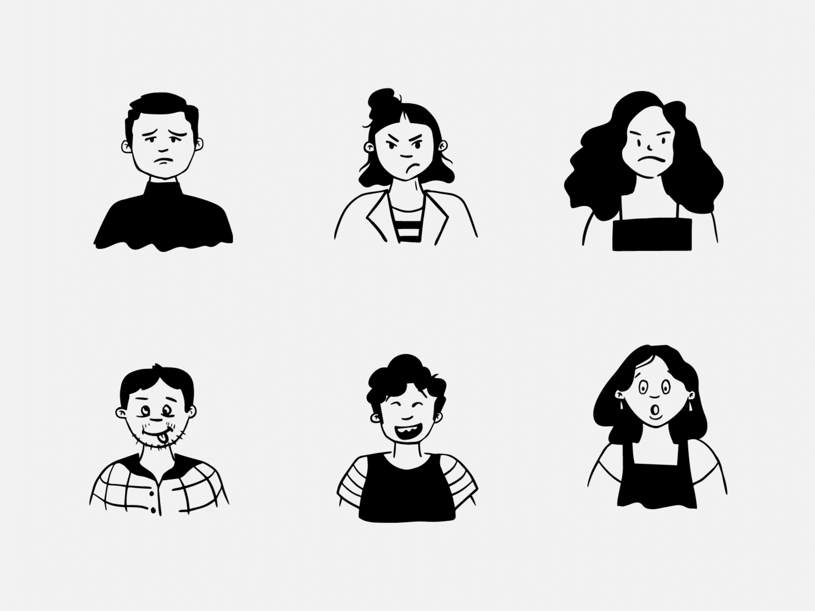 Hand-drawn characters avatars characters faces flat hand drawn illustrator people svg thumbnails