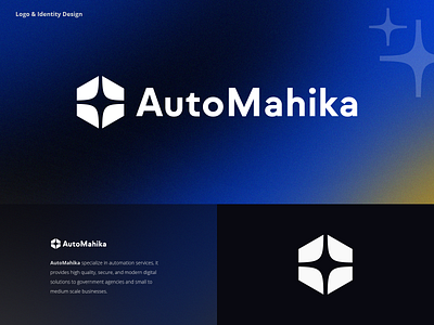 Logo Design - AutoMahika Solutions automation brand branding gradient hexagon identity logo logomark spark