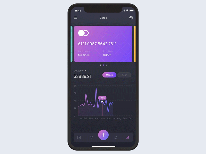 Finance app motion principle sketch