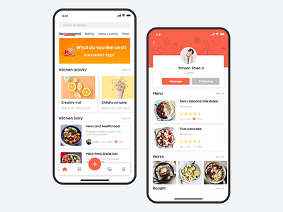 Cooking APP-1 app breakfast cooking kitchen lunch re design red sketch ui ui ux uiux design ux