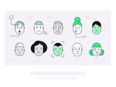 Interview analysis ai avatar design faces facial expressions facial recognition header header illustration illustration portrait vector