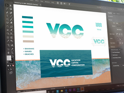 VACATION CAPITAL CORPORATION art bahamas beach blue brand branding color guide design designer icon logo minimal resort water waves