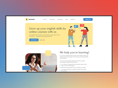 Easy English — Online Courses clean concept courses design dribbble e-learning education english illustration inspiration online product rebound service shot teaching ui uidesign ux web