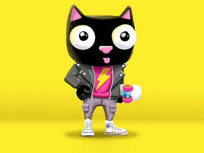 Cool Cat 2d 3d cat character converse cool funky jacket shoes skate trendy