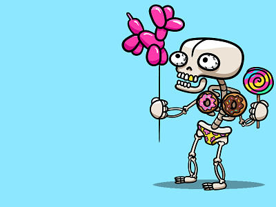 Fun loving skeleton 2d baloon candy character lolypop skeleton skull summer sweet