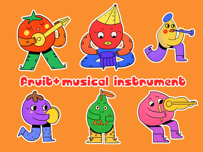 fruit&music instrument design flat illustration illustration