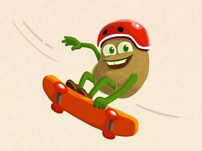 Ad Illustration - Skateboarding Kiwi Character