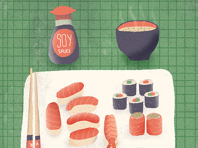 July / 002 illustration miso soup soy sauce sushi