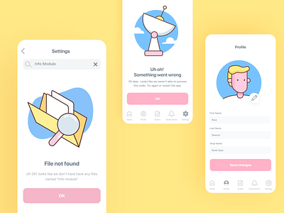 Empty States for app design app app design app illustration clean ui cleaning colorful cute file not found icon set illustration minimal minimalism pastel pink stroke icon yellow