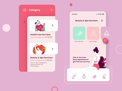 eCommerce app design to Book Healthcare, Beauty and Spa Services android app design appdesign appdesigner beauty cart ecommerce health ios iphone app iphone app design mobile app design online shopping onlinebooking spa ui ui design ui designer ux