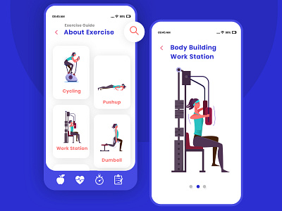 Gym Exercises and Workout App bodybuilding design app exercises fitness fitness app freelancer gym gym app health hire mobile app design ui uiux user interface ui workout workout app workout tracker