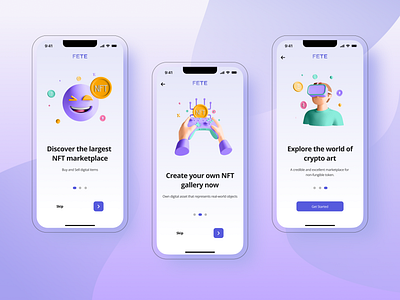 Onboarding Screens UI - NFT Marketplace Mobile App branding design design agency freelance illustration mobile app mobile app design nft nft app nft marketplace nft mobile app onboarding onboarding screen ui ui design ui ux design uiux ux ux design web design