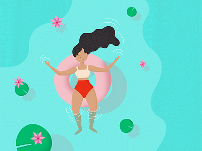 Summer swimmer design girl illustration lake lily pink pool sea swim swimming vector water lily woman